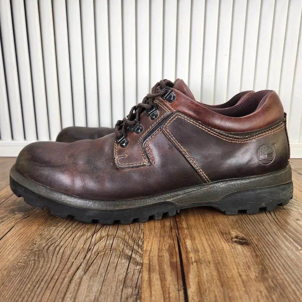 Timberland 60003 Lug Sole Oxfords Mens Sz 11 M Brown Leather Soft Toe Work Shoes